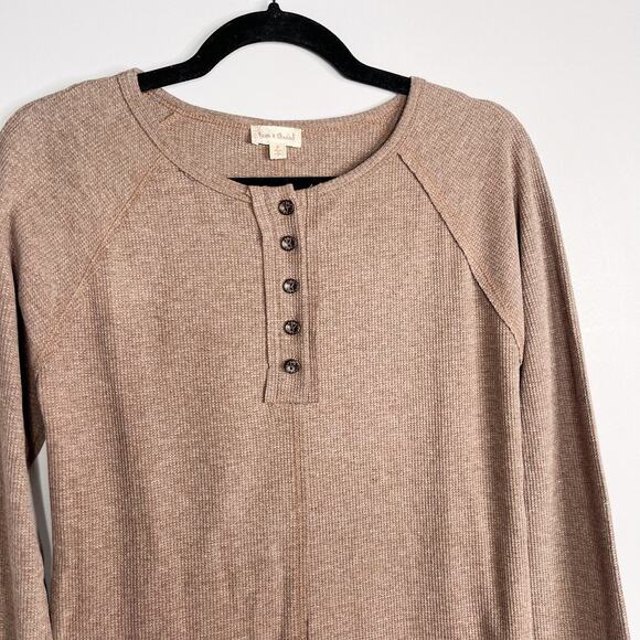 New Hem & Thread Brown Small Thermal Long Sleeve Henley Knit Cuff Cotton Waffle - Picture 3 of 9